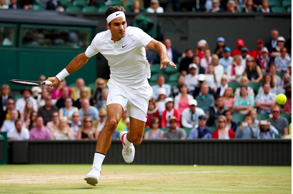 Roger Federer Switzerland Forehand Centre Court Wimbledon 2017