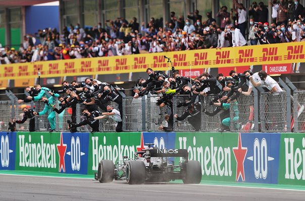 Mercedes team celebrate Lewis Hamilton record 92nd Grand Prix win 