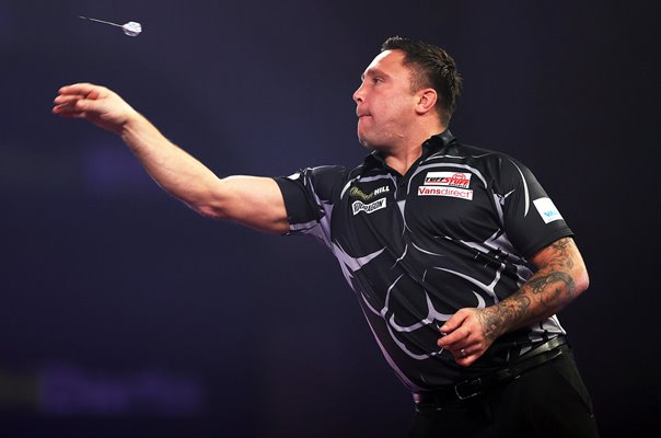Gerwyn Price Wales action PDC World Darts Final 2021