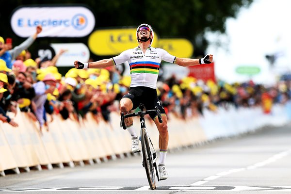Julian Alaphilippe France celebrates win Stage 1 Tour de France 2021 