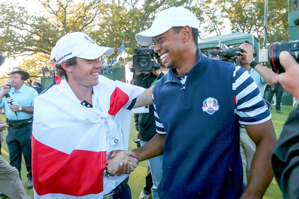 Rory McIlroy and Tiger Woods after Ryder Cup 2012