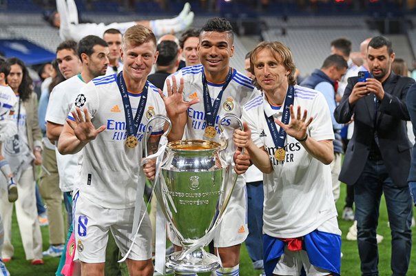 Toni Kroos, Casemiro and Luka Modric Real Madrid Champions League Winners 2022