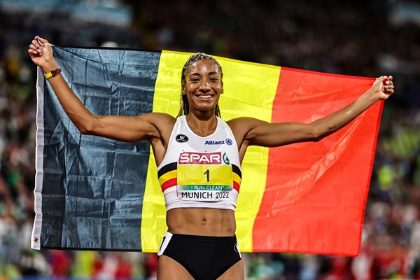 Nafissatou Thiam Belgium celebrates Heptathlon Gold European Athletics Munich 2022