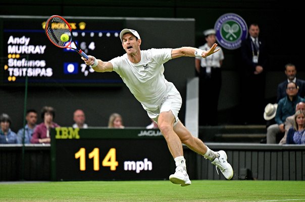 Andy Murray Great Britain running forehand Wimbledon 2023