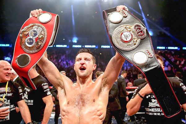Carl Froch with IBF and WBA belts after beating Kessler 2013