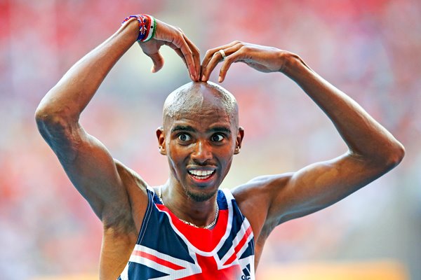Mo Farah "Mobot" after winning 10,000m Gold Moscow 2013
