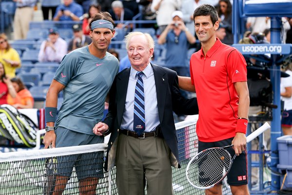 Rod Laver with 2013 US Open Finalists Nadal & Djokovic
