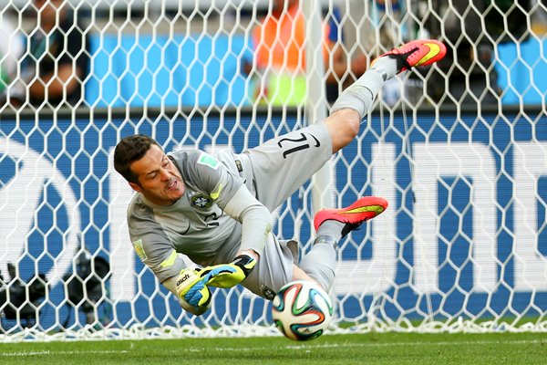 Julio Cesar Brazil saves a penalty 2014 World Cup