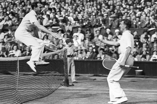 Fred Perry Leaps Net on Wimbledon Victory 1935