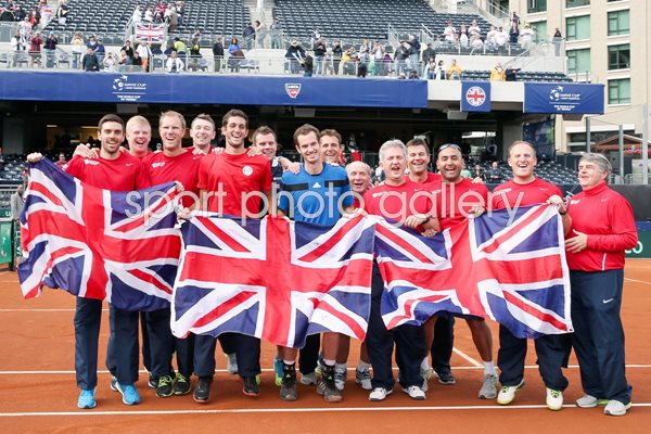Andy Murray Great Britain celebrate Davis Cup win v USA 2014