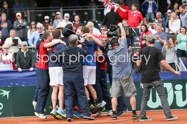 Andy Murray Great Britain celebrate Davis Cup win v USA 2014