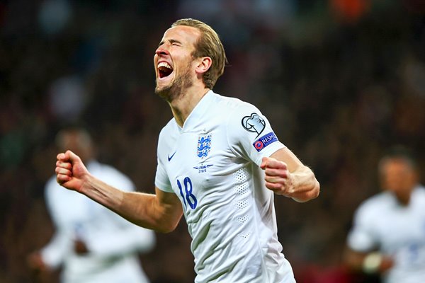 Harry Kane celebrates debut goal for England