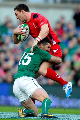 Rob Kearney Ireland tackles George North Wales 6 Nations 2014