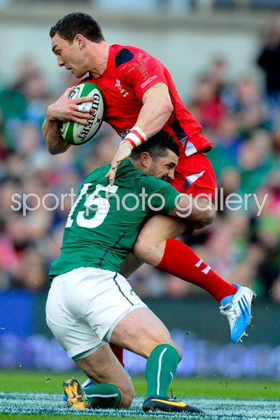 Rob Kearney Ireland tackles George North Wales 6 Nations 2014