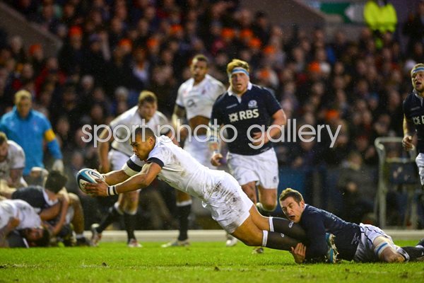 Luther Burrell England scores v Scotland Six Nations 2014