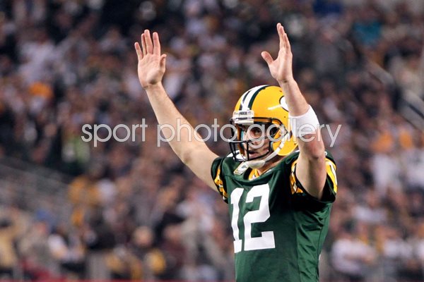 Aaron Rodgers of the Green Bay Packers celebrates Super Bowl XLV