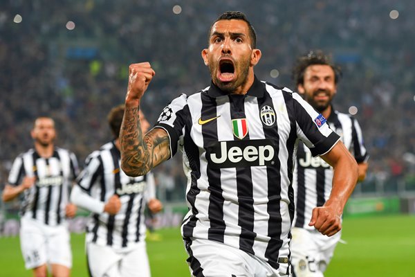 Carlos Tevez Juventus celebrates scoring v Real 