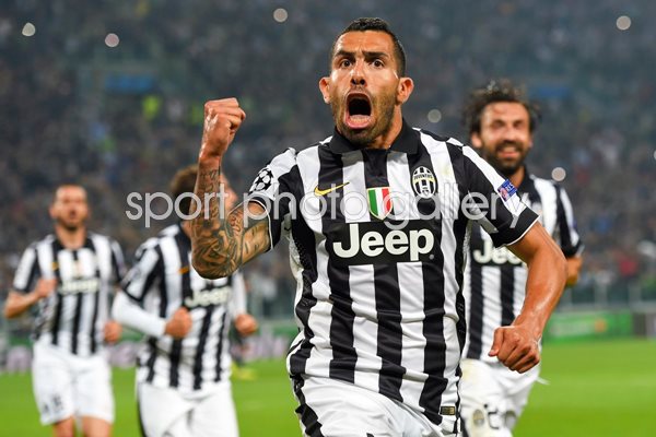 Carlos Tevez Juventus celebrates scoring v Real 