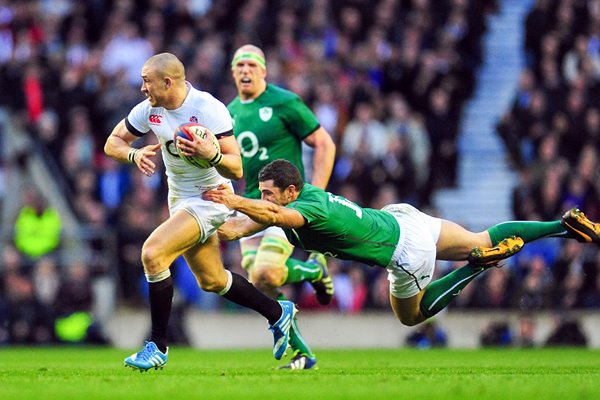 Rob Kearney tackles Mike Brown England Twickenham 2014