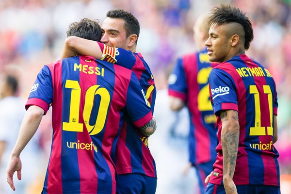 Messi, Xavi, Neymar Barcelona celebrate