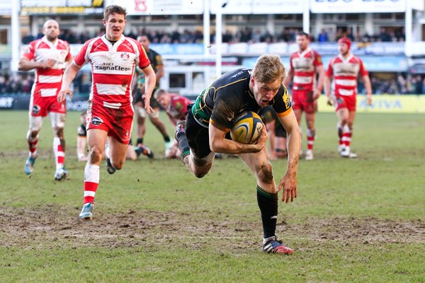 Will Hooley scores Northampton Saints v Gloucester 2014