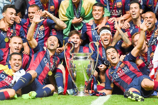   Mascherano, Messi, Neymar, Suarez Barcelona celebrate 