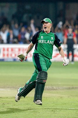 Kevin O'Brien celebrates 100 v England 