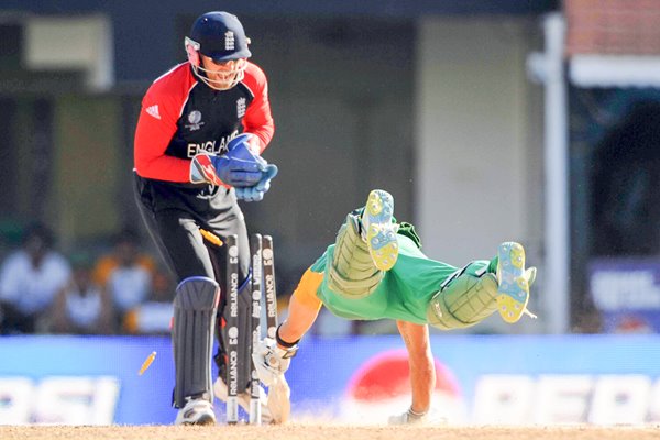 Matt Prior run out action v South Africa CWC 2011