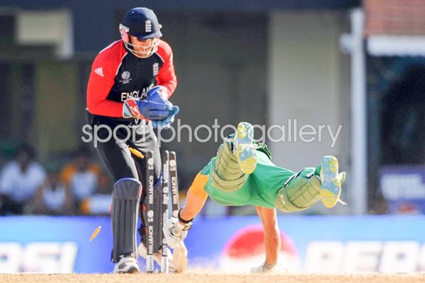 Matt Prior run out action v South Africa CWC 2011