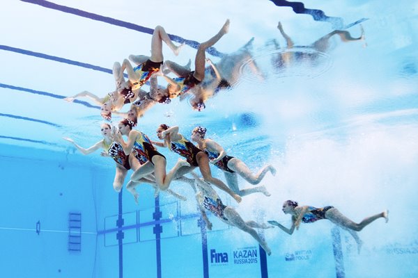 Russian team performs synchronised swimming