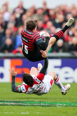 Jared Payne Ulster flips Alex Goode Saracens Heineken Cup 1/4 Final 2014