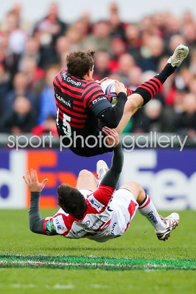 Jared Payne Ulster flips Alex Goode Saracens Heineken Cup 1/4 Final 2014