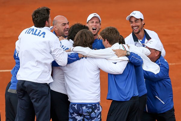 Italy celebrates v Great Britain Davis Cup World Group 2014