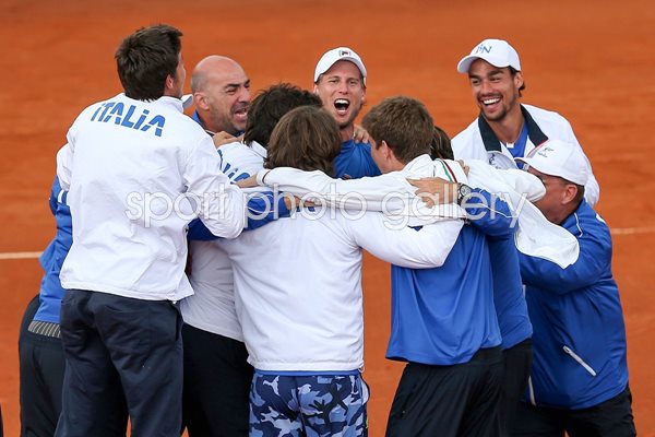 Italy celebrates v Great Britain Davis Cup World Group 2014