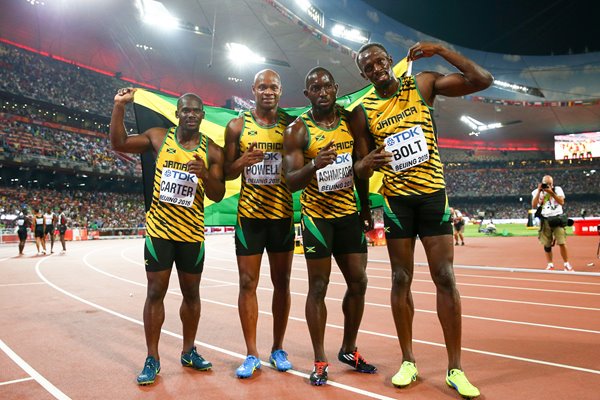 Jamaica 4x100m relay winners World Athletics Beijing 2015