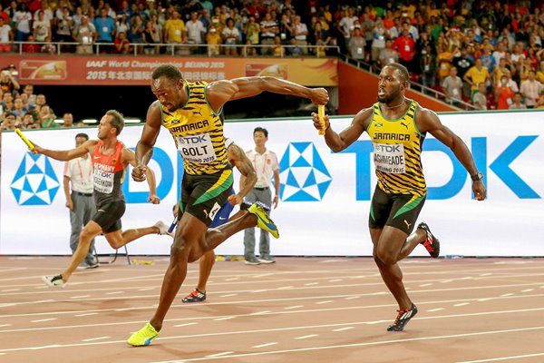 Nickel Ashmeade to Usain Bolt Jamaica Relay Gold 2015