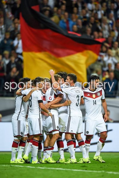 Germany players celebrate goal v Poland