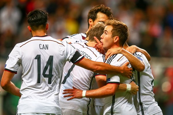 Mario Goetze celebrates Germany win v Poland