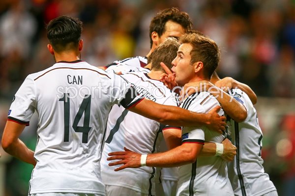 Mario Goetze celebrates Germany win v Poland