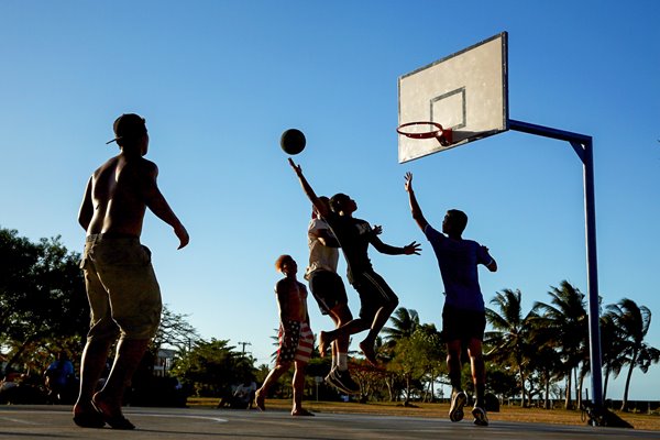 Local men play basketball in Samoa