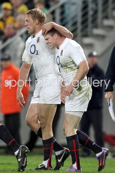 Captain Lewis Moody and scorer Chris Ashton