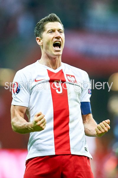 Robert Lewandowski Poland celebrates qualifying to EURO 2016 