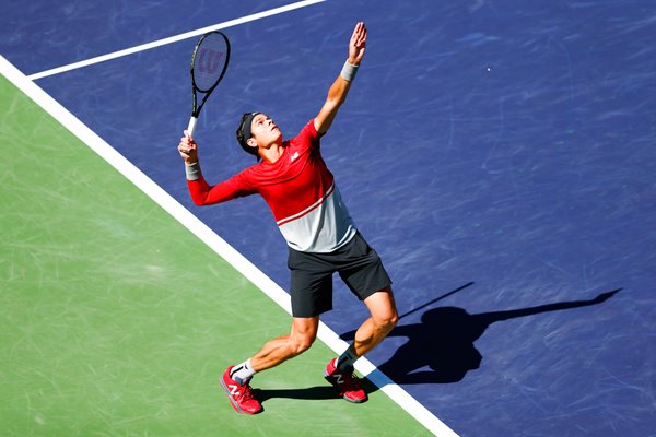 Milos Raonic serves 2016 BNP Paribas Open 