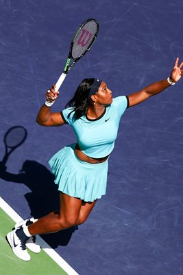 Serena Williams of USA serves 2016 BNP Paribas Open