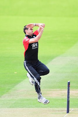 James Anderson bowls for England 