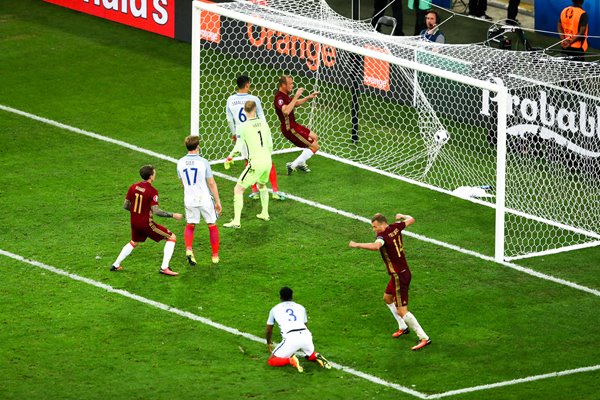 Vasili Berezutski Russia scores v England Marseille 2016