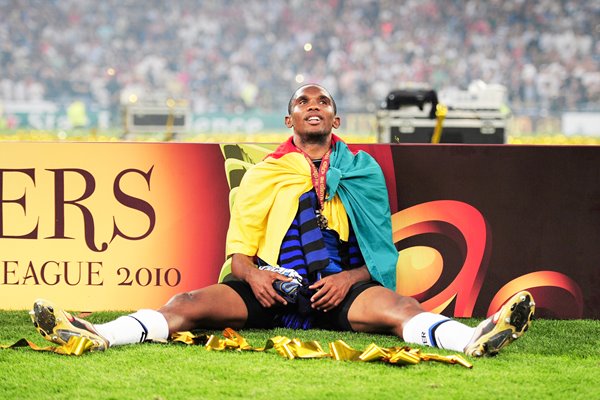 Samuel Eto'o of Inter Milan celebrates victory