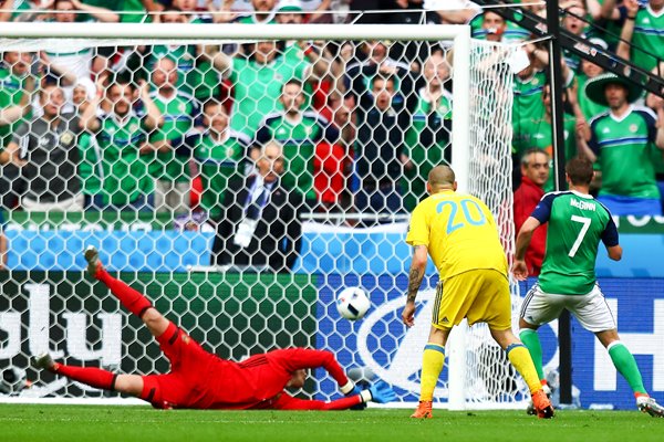 Niall McGinn Northern Ireland scores v Ukraine Lyon 2016