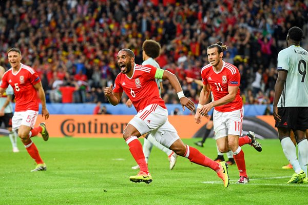 Ashley Williams Wales scores v Belgium Quarter Final 2016