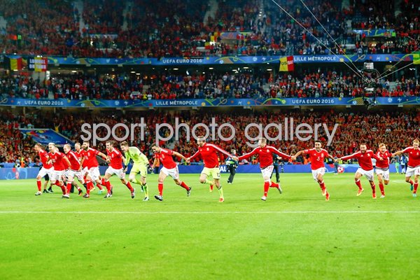 Wales celebrate win  v Belgium Quarter Final Lille 2016